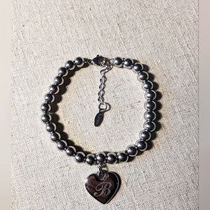 Silver beads Bracelet with "B" Heart Pendant